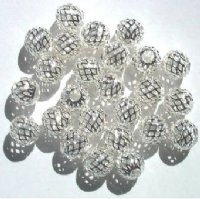 10 10mm Round Bright Silver Plated Filigrae Beads